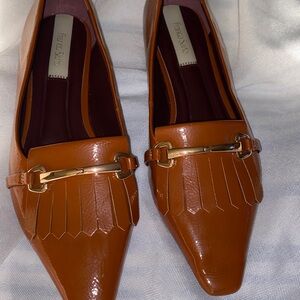 Franco Sarto Rina patent Pointed Toe Slip on Kiltie Flats Loafers -fits size 9.5